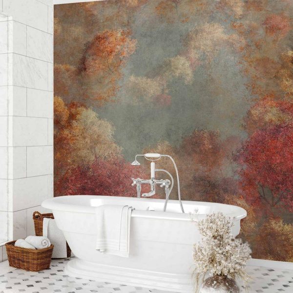 Papier peint - Nature in autumn - landscape of autumn trees in painted retro style