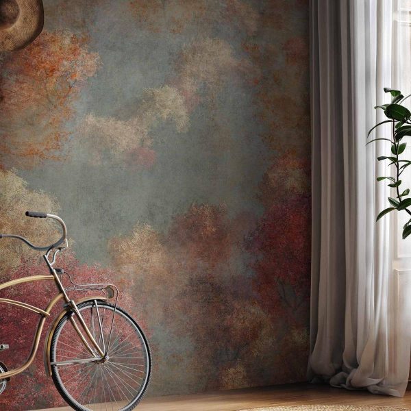 Papier peint - Nature in autumn - landscape of autumn trees in painted retro style