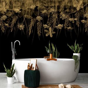 Papier peint - Nature landscape - black abstract nature motif with flowers in sepia