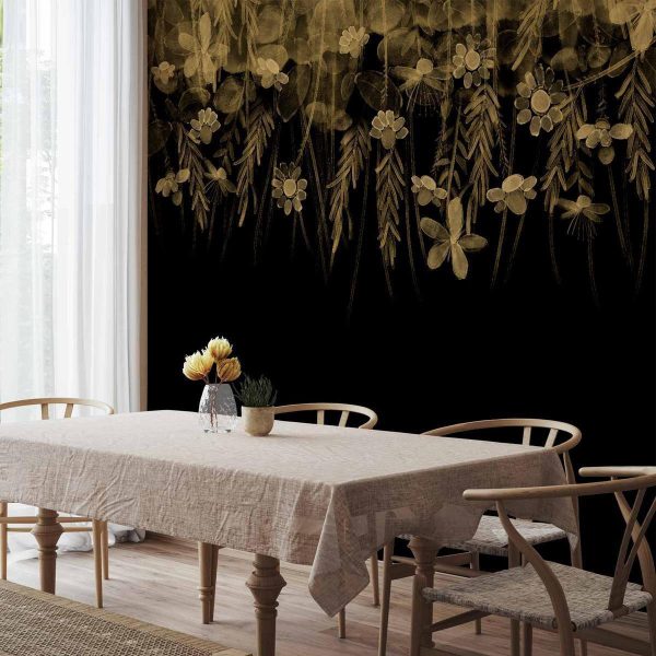 Papier peint - Nature landscape - black abstract nature motif with flowers in sepia