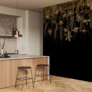 Papier peint - Nature landscape - black abstract nature motif with flowers in sepia