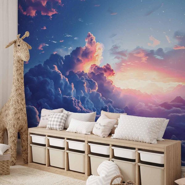 Papier peint - Night Concert in the Mountains: Clouds Illuminated by the Last Rays of the Sun