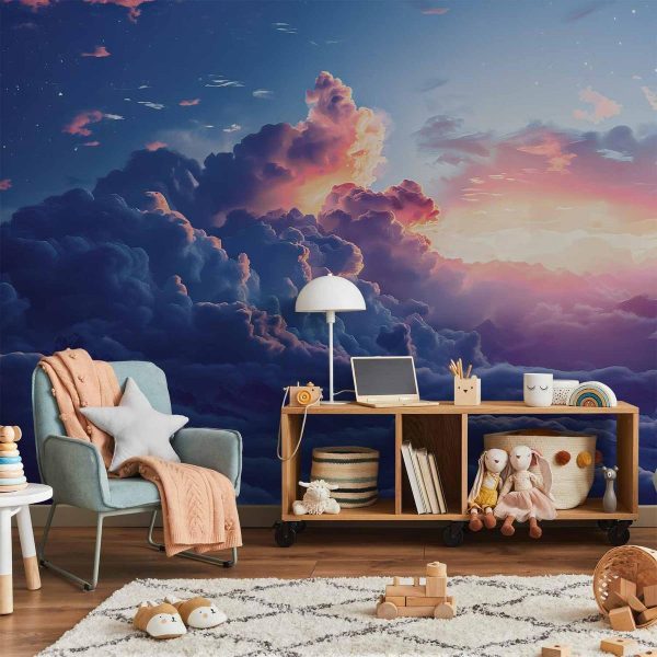 Papier peint - Night Concert in the Mountains: Clouds Illuminated by the Last Rays of the Sun