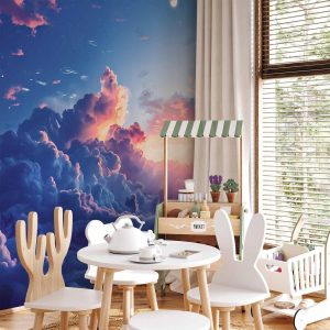 Papier peint - Night Concert in the Mountains: Clouds Illuminated by the Last Rays of the Sun