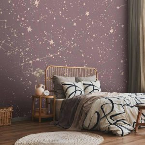 Papier peint - Night Sky - Artistic Constellations and Stars in Pastel Shades