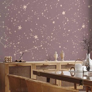 Papier peint - Night Sky - Artistic Constellations and Stars in Pastel Shades