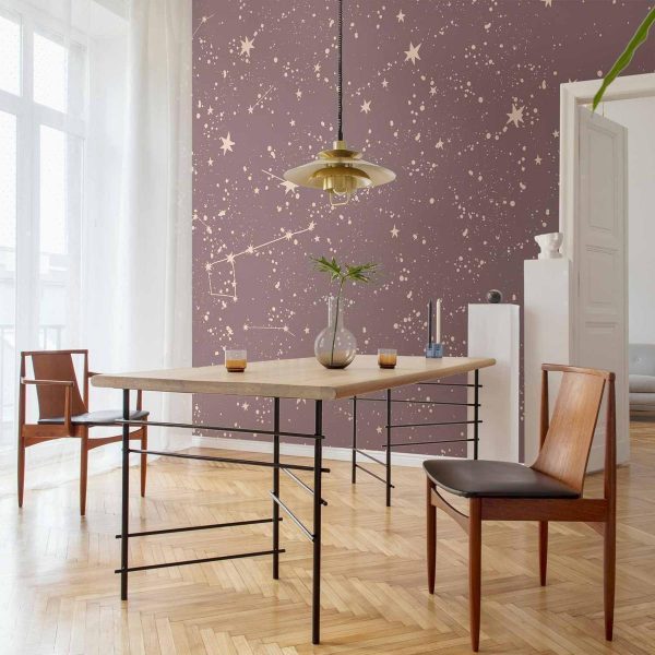 Papier peint - Night Sky - Artistic Constellations and Stars in Pastel Shades