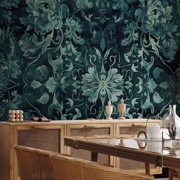 Papier peint - Oriental Pattern Carpet: Emerald Ornaments and Worn Patterns