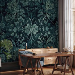 Papier peint - Oriental Pattern Carpet: Emerald Ornaments and Worn Patterns