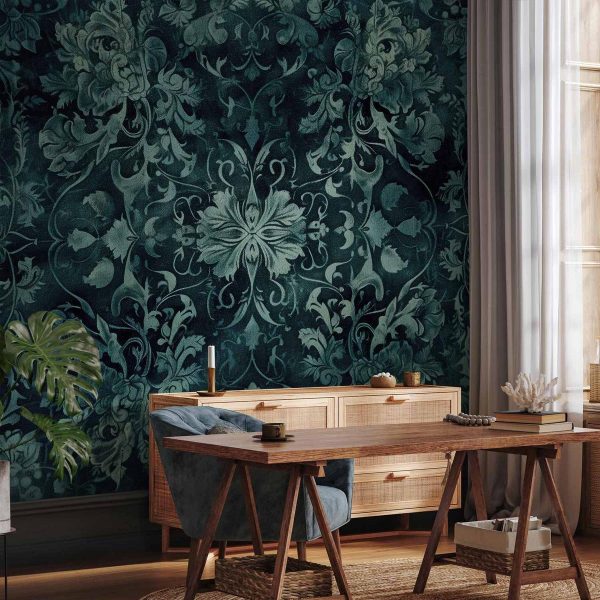 Papier peint - Oriental Pattern Carpet: Emerald Ornaments and Worn Patterns