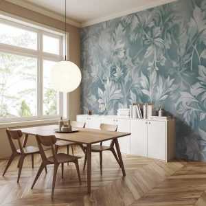 Papier peint - Ornaments in Worn Muted Turquoises: Delicate Plant Pattern