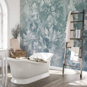 Papier peint - Ornaments in Worn Muted Turquoises: Delicate Plant Pattern