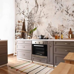 Papier peint - Peacocks in Delicate Beige