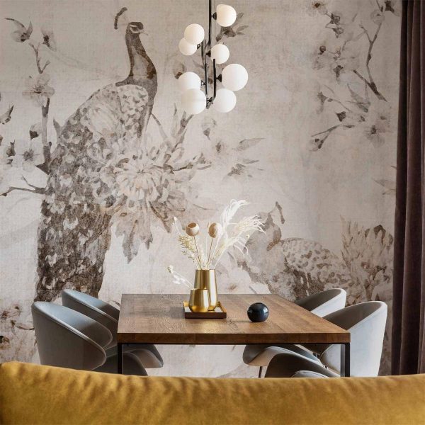 Papier peint - Peacocks in Delicate Beige