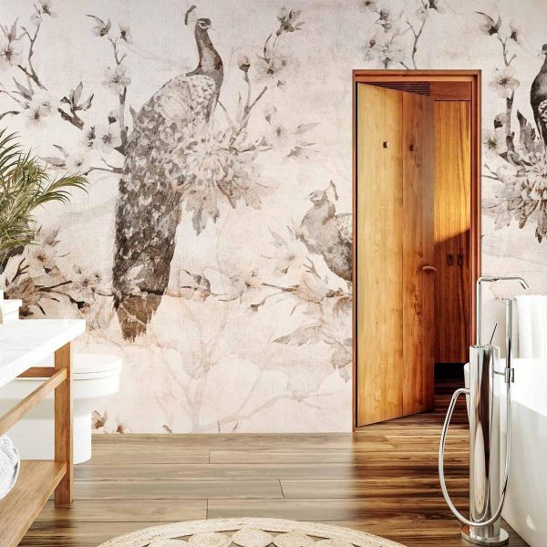 Papier peint - Peacocks in Delicate Beige