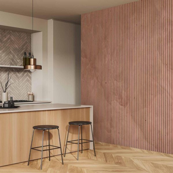 Papier peint - Pink reed - solid background with textured vertical stripes with pattern