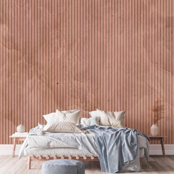 Papier peint - Pink reed - solid background with textured vertical stripes with pattern