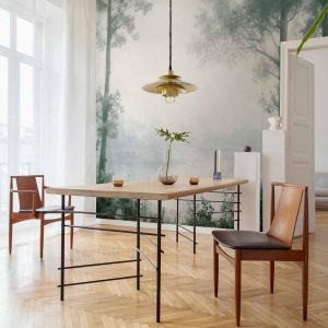 Papier peint - Retro Landscape - Grove Trees and Pond in Patinated Shades of Green