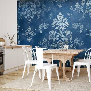 Papier peint - Retro Ornament Decorative Motif in Worn Blues