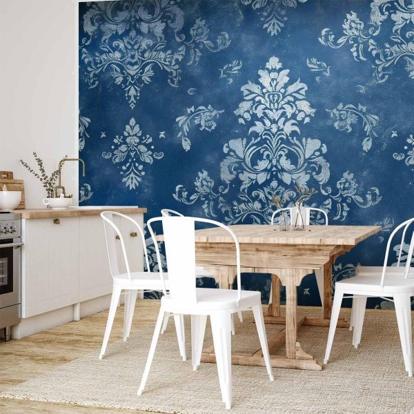 Papier peint - Retro Ornament Decorative Motif in Worn Blues