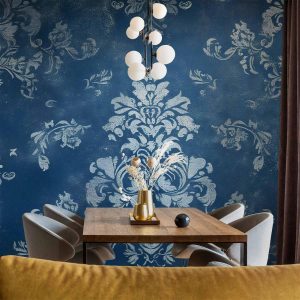 Papier peint - Retro Ornament Decorative Motif in Worn Blues