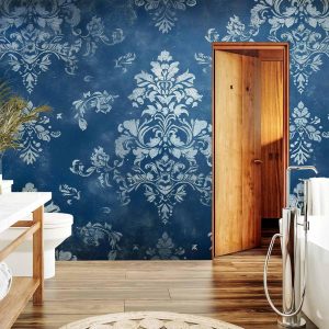 Papier peint - Retro Ornament Decorative Motif in Worn Blues