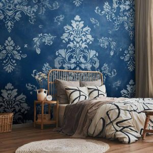 Papier peint - Retro Ornament Decorative Motif in Worn Blues