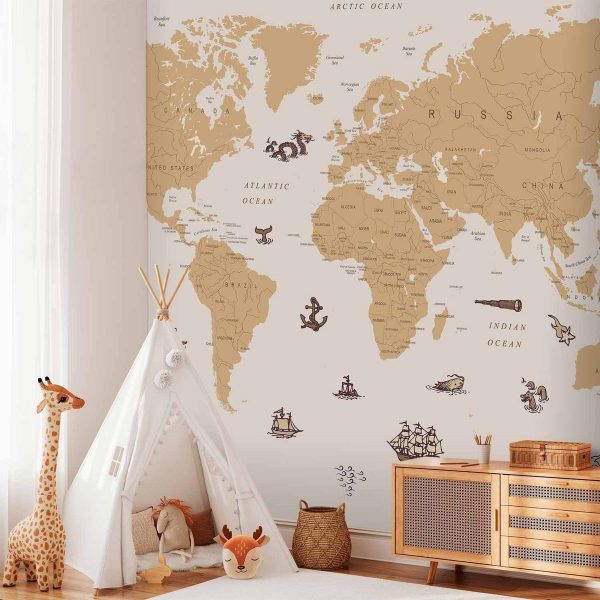Papier peint - Sea Wolf Map - Countries With Pirate Illustrations