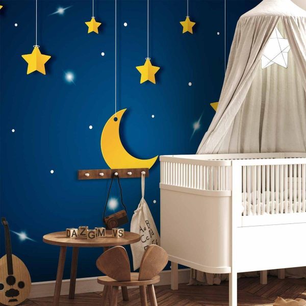 Papier peint - Skyline - night sky landscape with stars and moon for children