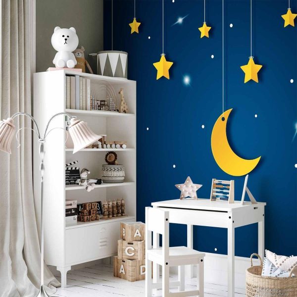 Papier peint - Skyline - night sky landscape with stars and moon for children