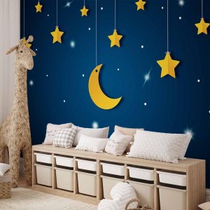 Papier peint - Skyline - night sky landscape with stars and moon for children