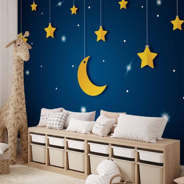 Papier peint - Skyline - night sky landscape with stars and moon for children