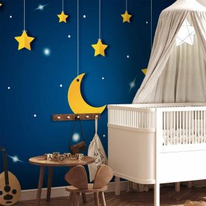 Papier peint - Skyline - night sky landscape with stars and moon for children