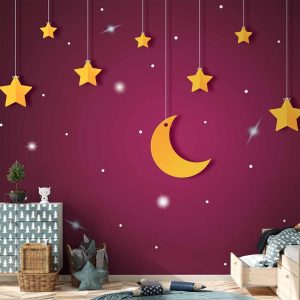 Papier peint - Skyline - violet night sky landscape with stars for children
