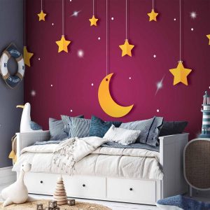 Papier peint - Skyline - violet night sky landscape with stars for children