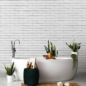 Papier peint - Snow Brick - Pattern Imitating a Brick Wall in White