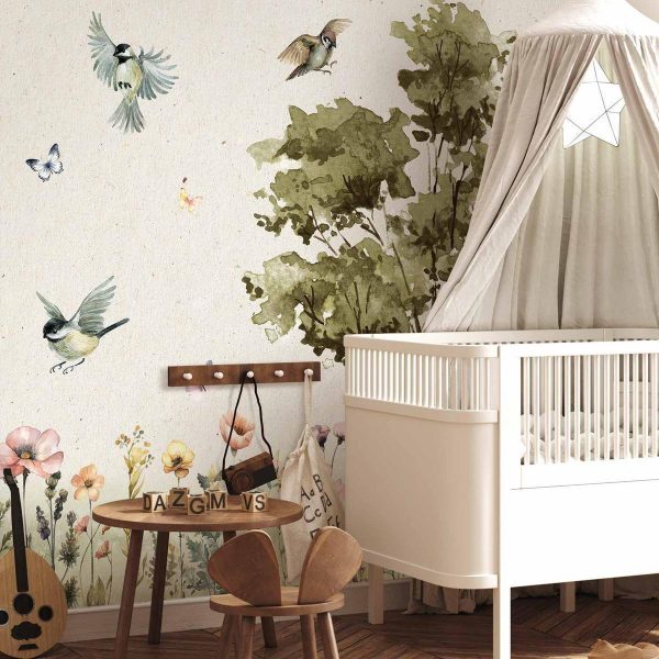 Papier peint - Spring Meadow - a Clearing With Flowers Painted in Watercolours