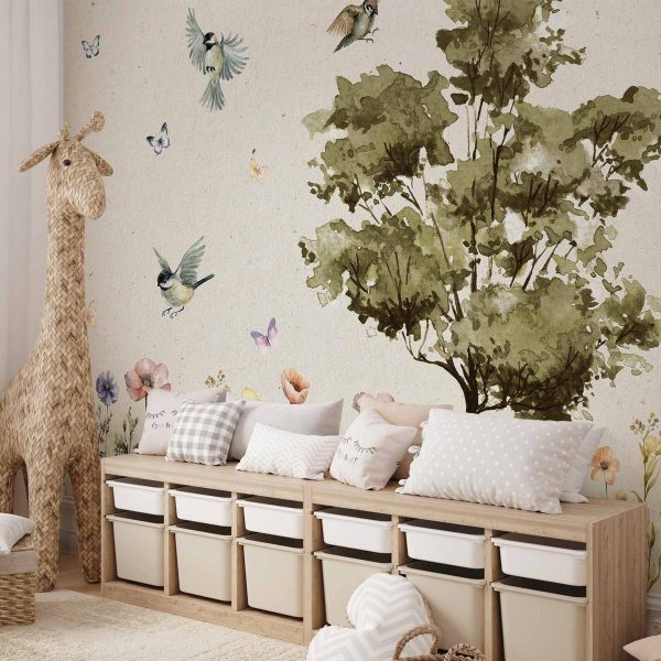 Papier peint - Spring Meadow - a Clearing With Flowers Painted in Watercolours