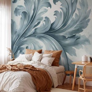 Papier peint - Stone Baroque Ornaments in Light Shades of Gray-Blue