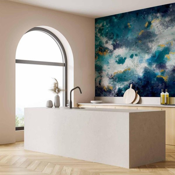 Papier peint - Stormy ocean - abstract blue composition in watercolour style