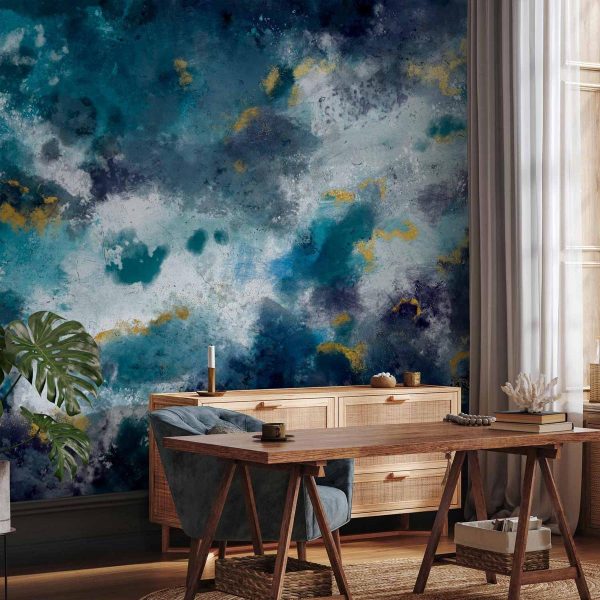 Papier peint - Stormy ocean - abstract blue composition in watercolour style