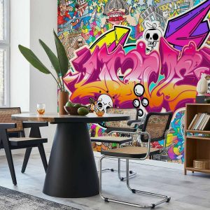 Papier peint - Street art - abstract urban colour graffiti mural with lettering