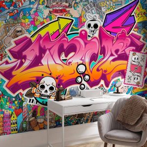 Papier peint - Street art - abstract urban colour graffiti mural with lettering