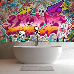 Papier peint - Street art - abstract urban colour graffiti mural with lettering
