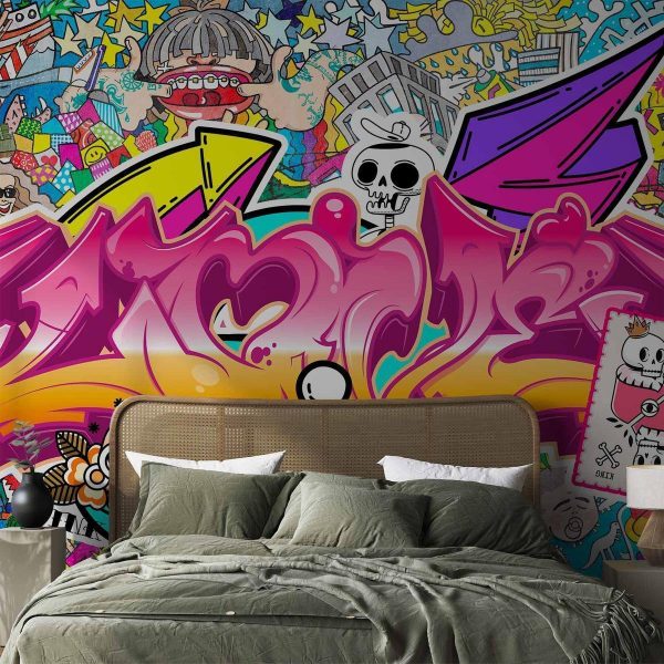 Papier peint - Street art - abstract urban colour graffiti mural with lettering