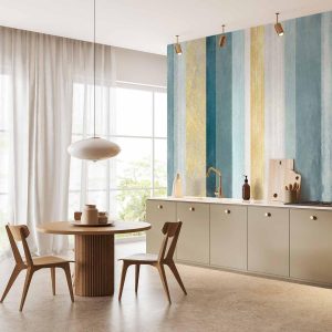 Papier peint - Striped pattern - abstract background in stripes in blue tones with gold pattern