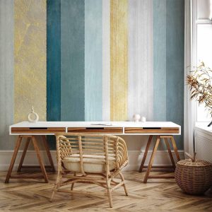 Papier peint - Striped pattern - abstract background in stripes in blue tones with gold pattern