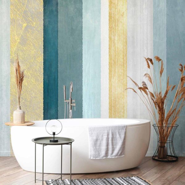 Papier peint - Striped pattern - abstract background in stripes in blue tones with gold pattern