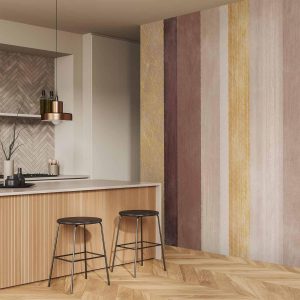 Papier peint - Striped pattern - abstract background in stripes of different colours with gold pattern