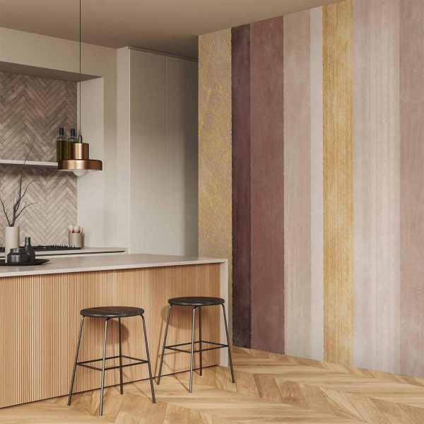 Papier peint - Striped pattern - abstract background in stripes of different colours with gold pattern